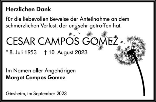 Traueranzeige von Cesar Campos Gomez von Rüsselsheimer Echo