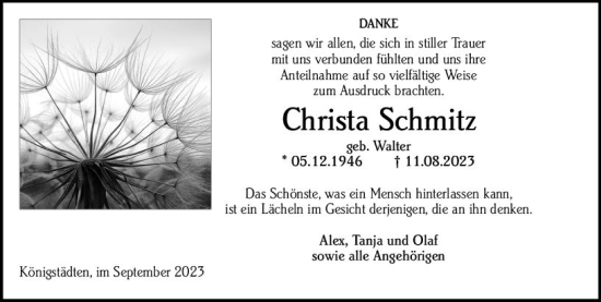 Traueranzeige von Christa Schmitz von Rüsselsheimer Echo