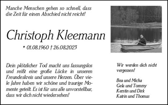 Traueranzeige von Christoph Kleemann von Allgemeine Zeitung Bingen/Ingelheim