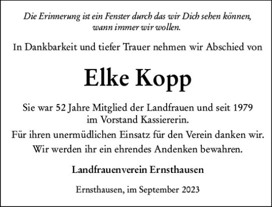 Traueranzeige von Elke Kopp von Weilburger Tageblatt