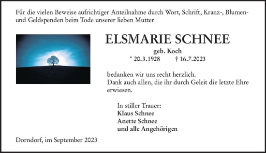 Traueranzeige von Elsmarie Schnee von Nassauische Neue Presse