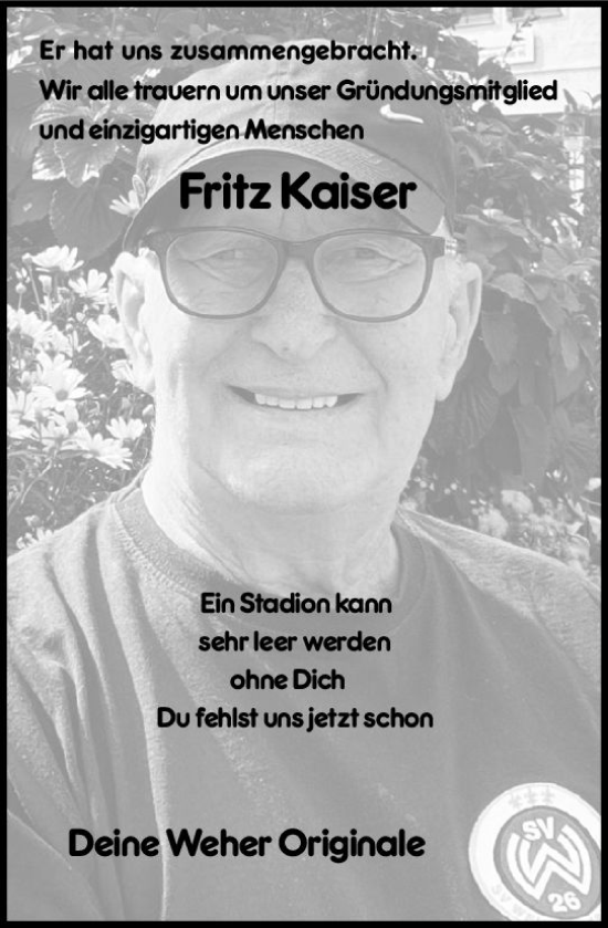 Traueranzeige von Fritz Kaiser von Wiesbadener Kurier