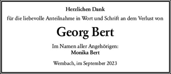 Traueranzeige von Georg Bert von Darmstädter Echo