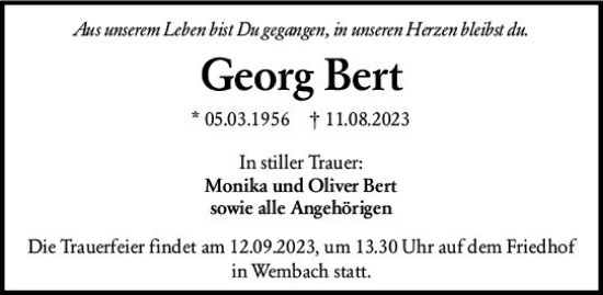 Traueranzeige von Georg Bert von Darmstädter Echo