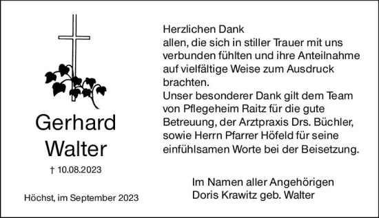 Traueranzeige von Gerhard Walter von Odenwälder Echo