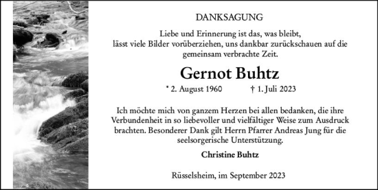 Traueranzeige von Gernot Buhtz von Rüsselsheimer Echo