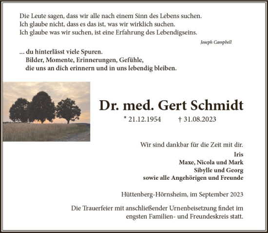 Traueranzeige von Gert Schmidt von Wetzlarer Neue Zeitung