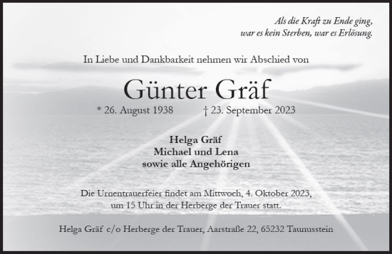 Traueranzeige von Günter Gräf von Wiesbadener Kurier