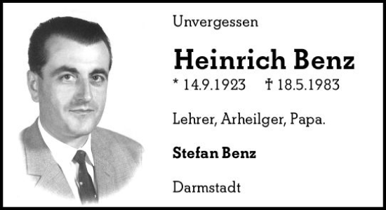 Traueranzeige von Heinrich Benz von Darmstädter Echo
