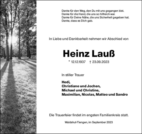 Traueranzeige von Heinz Lauß von Allgemeine Zeitung Alzey