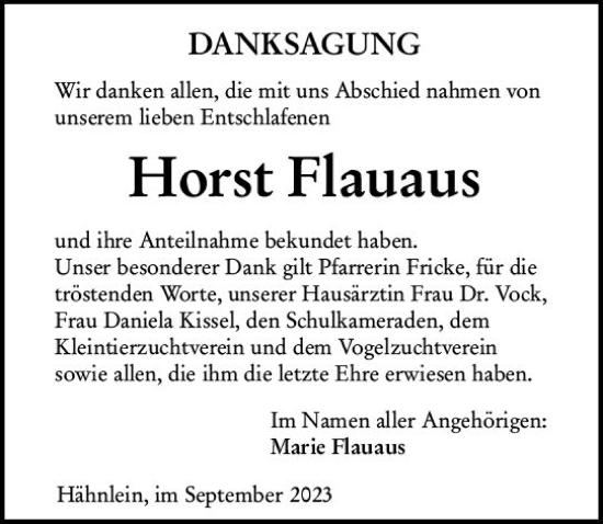 Traueranzeige von Horst Flauaus von Darmstädter Echo