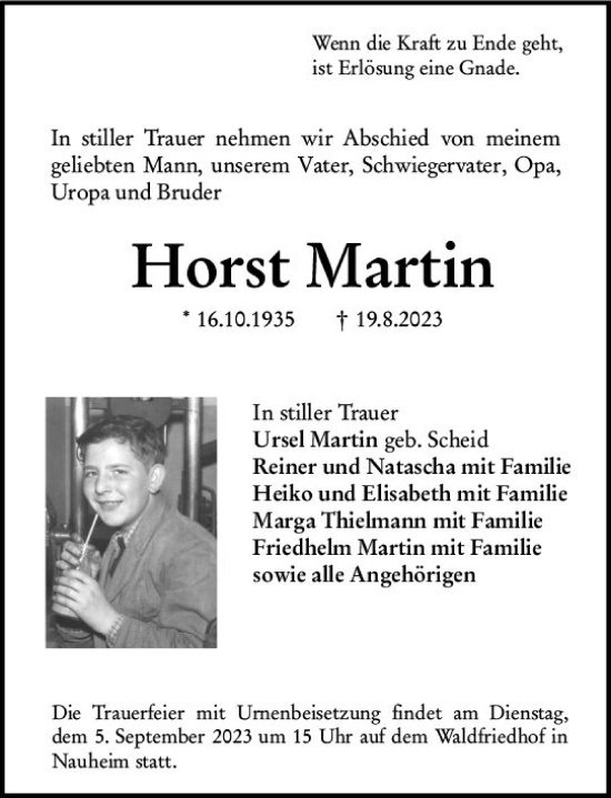 Traueranzeige von Horst Martin von Groß-Gerauer Echo