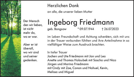 Traueranzeige von Ingeborg Friedmann von Groß-Gerauer Echo