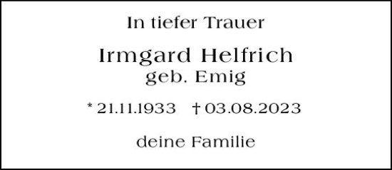 Traueranzeige von Irmgard Helfrich von Rüsselsheimer Echo