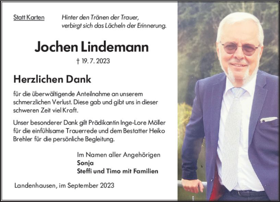 Traueranzeige von Jochen Lindemann von VRM Trauer