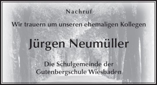 Traueranzeige von Jürgen Neumüller von Wiesbadener Kurier