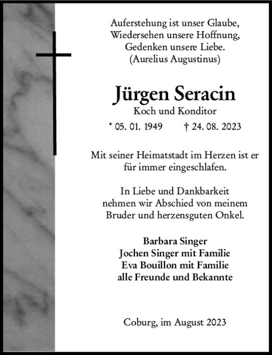 Traueranzeige von Jürgen Seracin von Weilburger Tageblatt