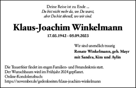 Traueranzeige von Klaus-Joachim Winkelmann von Allgemeine Zeitung Mainz