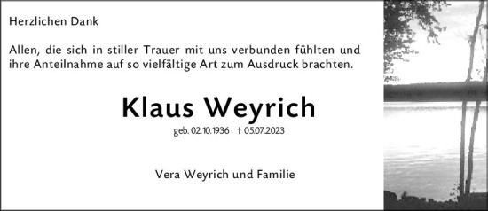 Traueranzeige von Klaus Weyrich von Wormser Zeitung