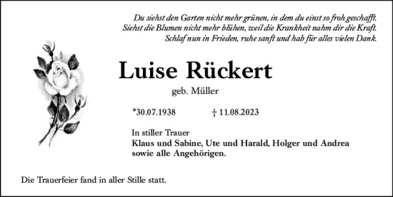 Traueranzeige von Luise Rückert von Darmstädter Echo