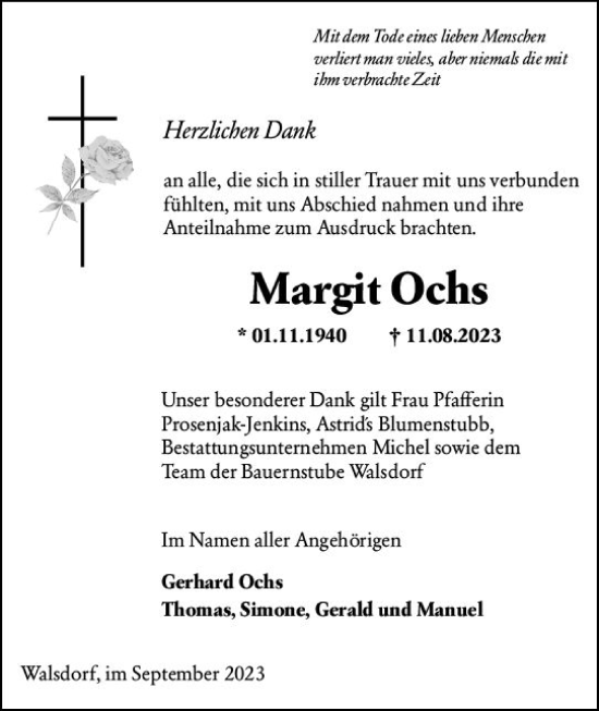 Traueranzeige von Margit Ochs von Camberger Anzeiger