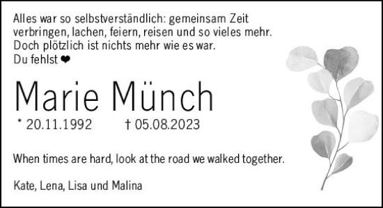 Traueranzeige von Marie Münch von Starkenburger Echo