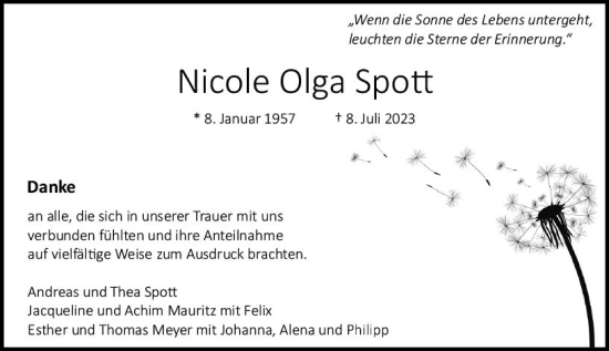Traueranzeige von Nicole Olga Spott von Allgemeine Zeitung Bingen/Ingelheim