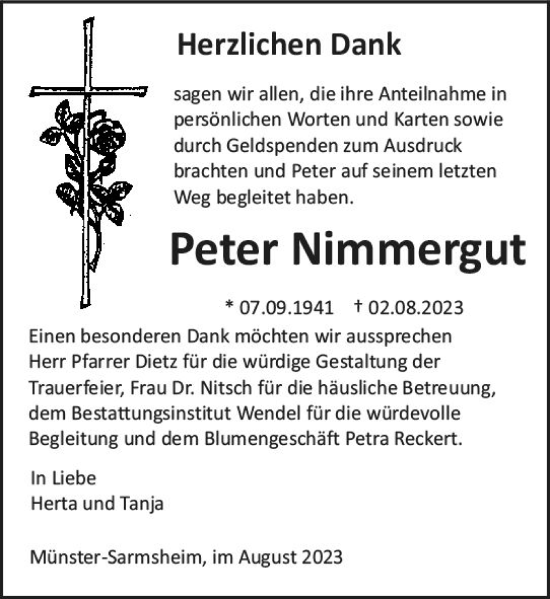 Traueranzeige von Peter Nimmergut von Allgemeine Zeitung Bingen/Ingelheim