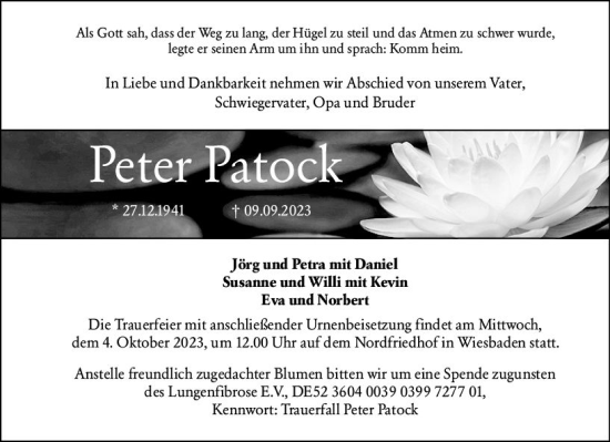 Traueranzeige von Peter Patock von Wiesbadener Kurier
