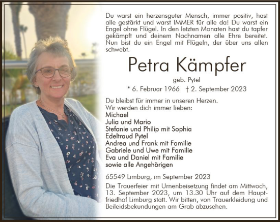 Traueranzeige von Petra Kämpfer von Nassauische Neue Presse
