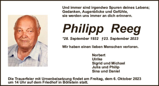 Traueranzeige von Philipp Reeg von Odenwälder Echo