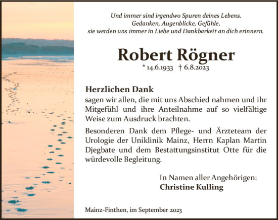 Traueranzeige von Robert Rögner von Allgemeine Zeitung Mainz