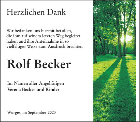 Traueranzeige von Rolf Becker von Camberger Anzeiger