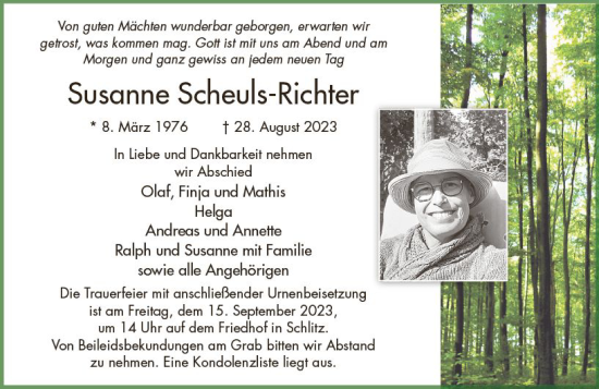 Traueranzeige von Susanne Scheuls-Richter von VRM Trauer