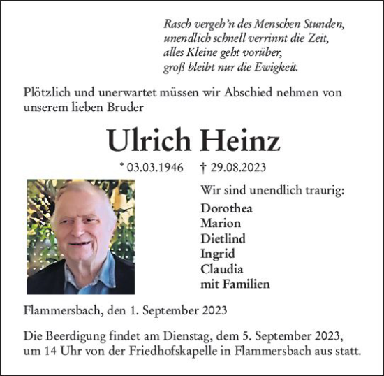 Traueranzeige von Ulrich Heinz von Dill Block