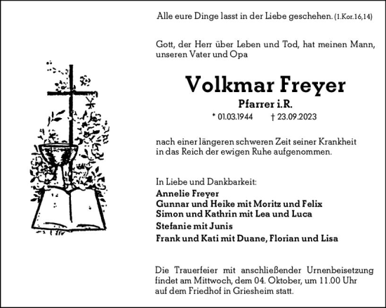 Traueranzeige von Volkmar Freyer von Groß-Gerauer Echo