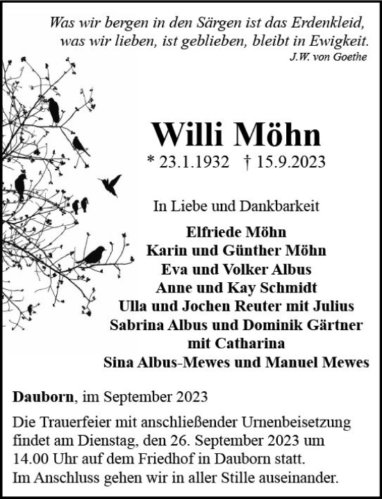 Traueranzeige von Willi Möhn von Nassauische Neue Presse