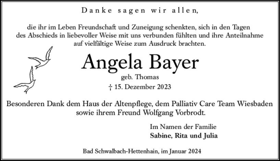 Traueranzeige von Angela Bayer von Wiesbadener Kurier