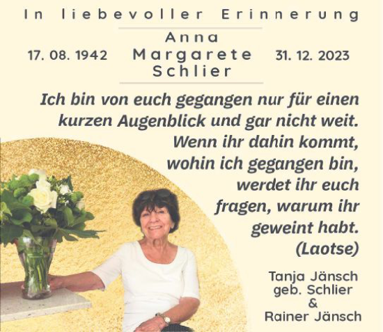 Traueranzeige von Anna Margarete Schlier von Allgemeine Zeitung Mainz
