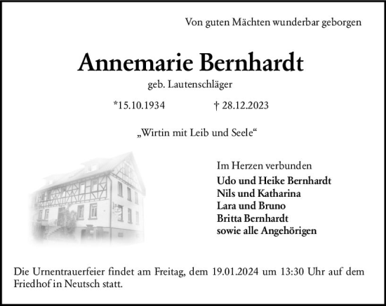 Traueranzeige von Annemarie Bernhardt von Darmstädter Echo