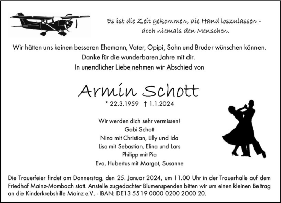 Traueranzeige von Armin Schott von Allgemeine Zeitung Mainz