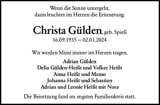 Traueranzeige von Christa Gülden von Darmstädter Echo