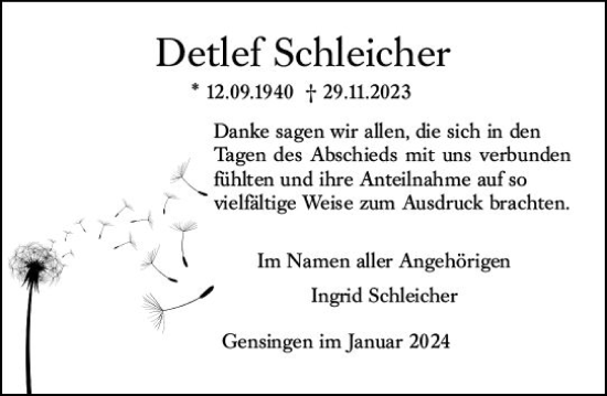Traueranzeige von Detlef Schleicher von Allgemeine Zeitung Bingen/Ingelheim