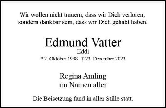 Traueranzeige von Edmund Vatter von Wiesbadener Kurier