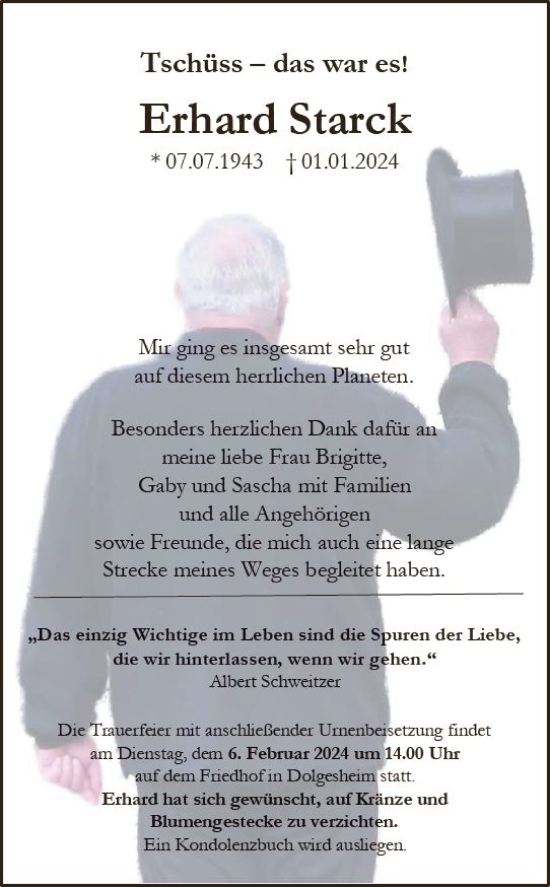 Traueranzeige von Erhard Starck von Allgemeine Zeitung Mainz