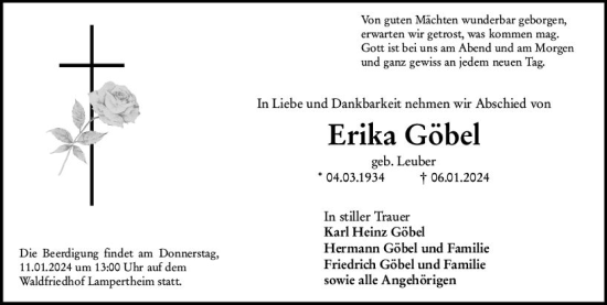 Traueranzeige von Erika Göbel von Starkenburger Echo