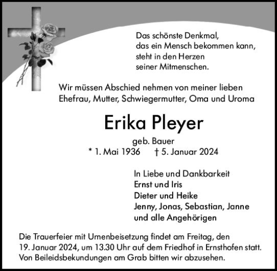 Traueranzeige von Erika Pleyer von Darmstädter Echo