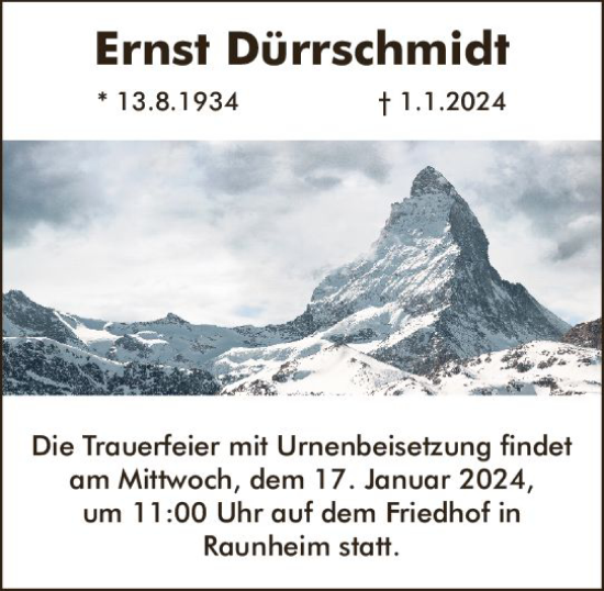 Traueranzeige von Ernst Dürrschmidt von Rüsselsheimer Echo