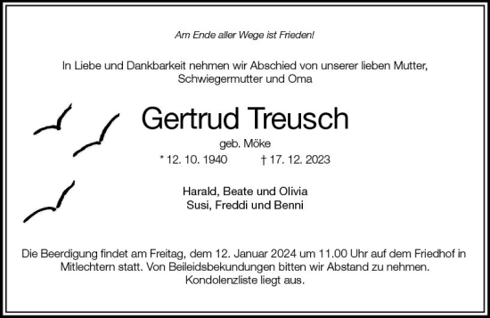 Traueranzeige von Gertrud Treusch von Starkenburger Echo