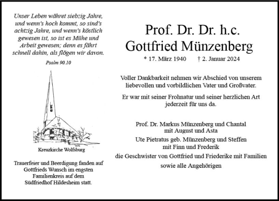Traueranzeige von Gottfried Münzenberg von Darmstädter Echo